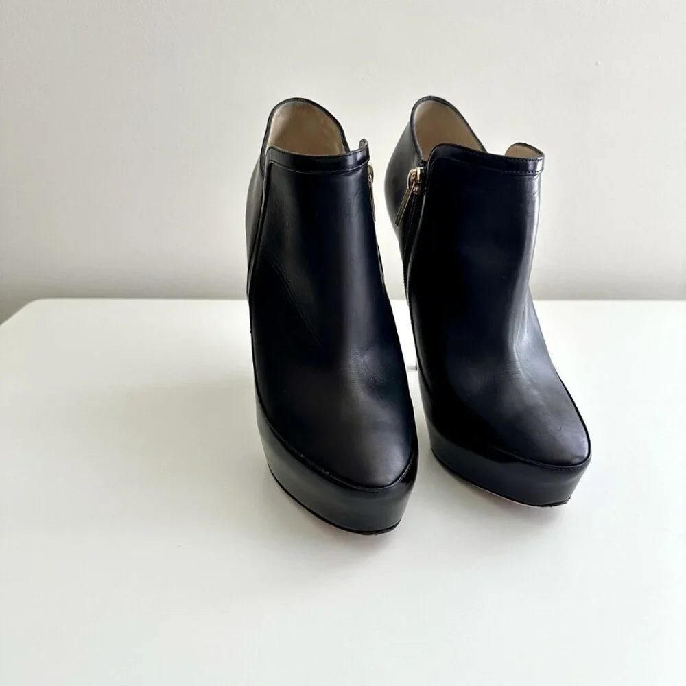 JIMMY CHOO 'Decoy' Black Leather Platform Ankle Booties Boots Size 38.5